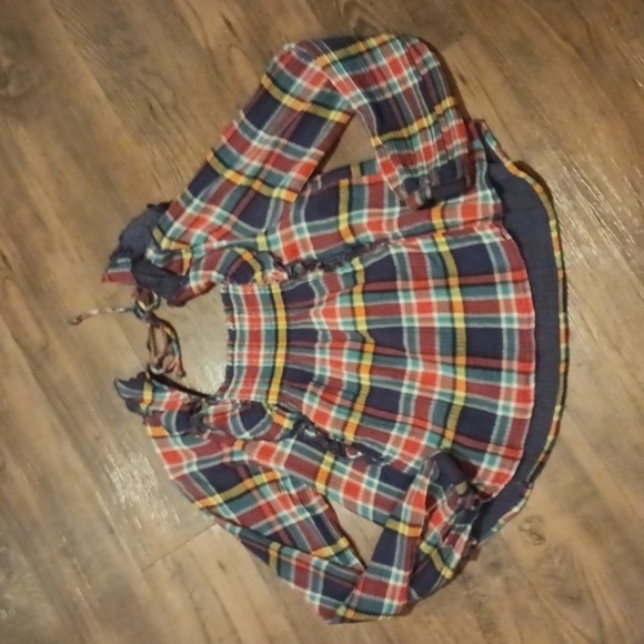 We The Free Holiday Party Plaid Square Neck Ruffle Shoulder Long Sleeve Top A44 - Picture 6 of 6